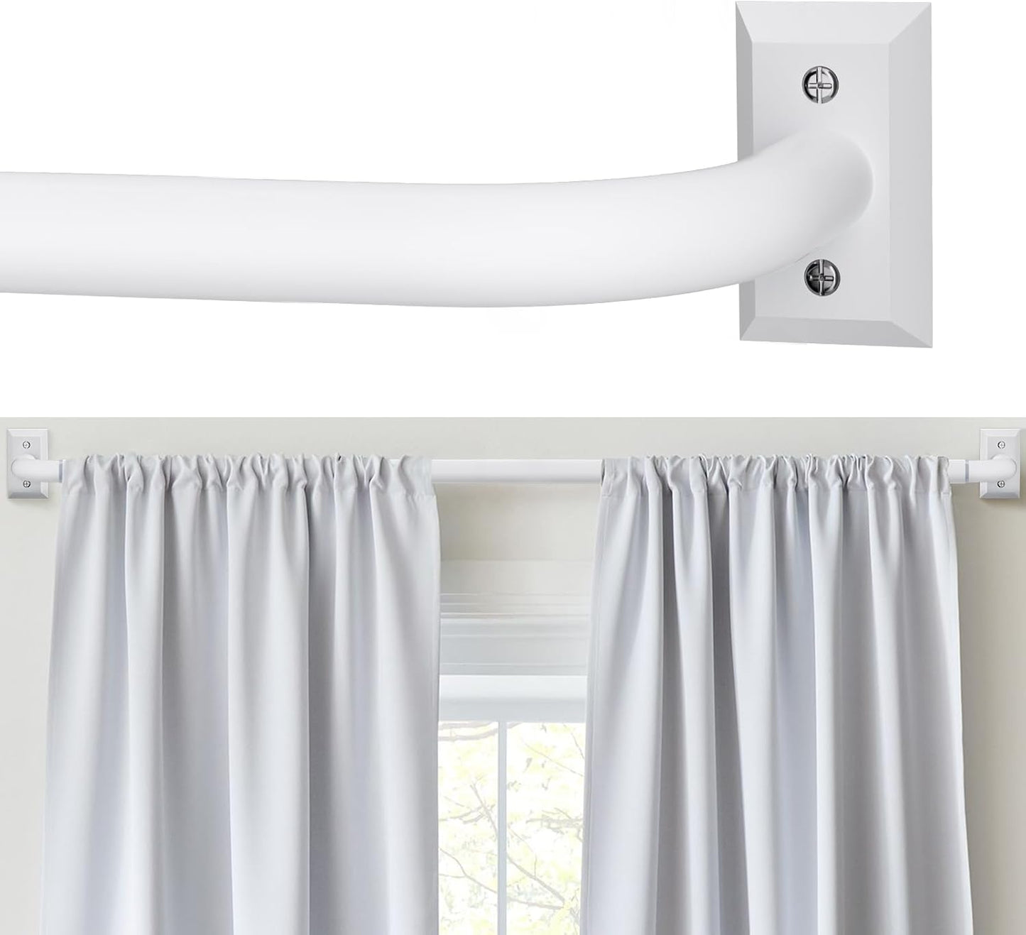 White Room Darkening Curtains with Adjustable Heavy Duty Rods