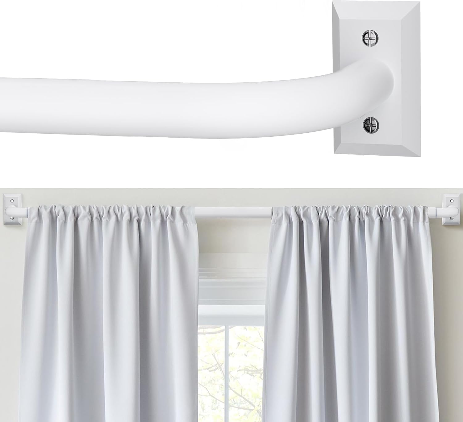 White Room Darkening Curtains with Adjustable Heavy Duty Rods