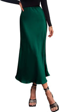 BTFBM Satin High Waist Midi Skirt - Elegant Flowy A-Line Skirt