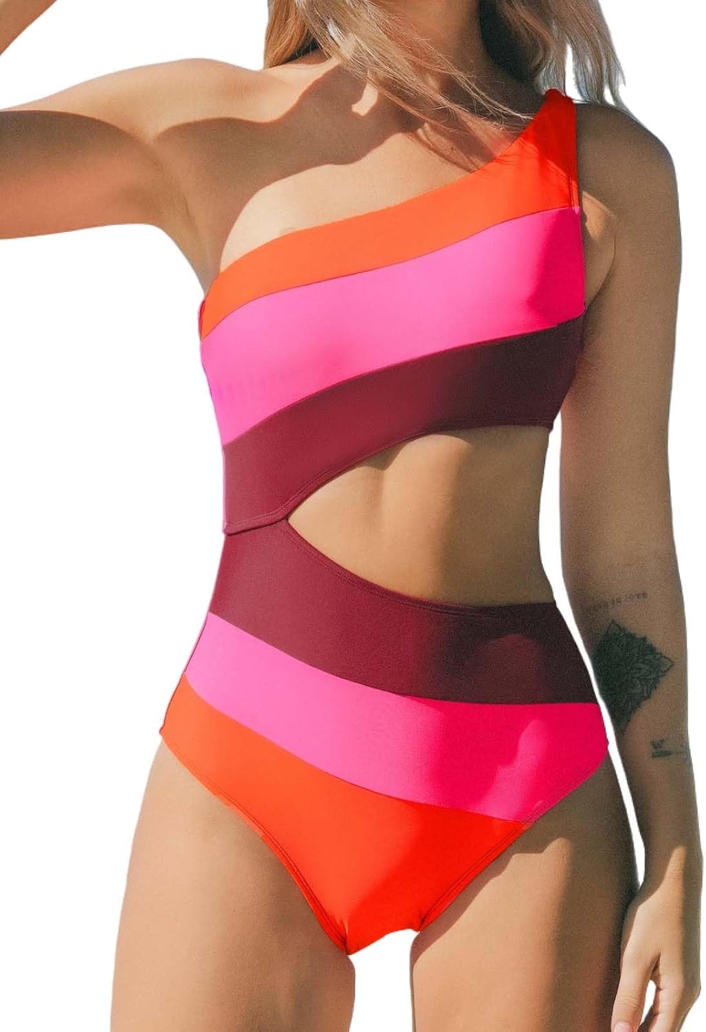 CUPSHE Women's One Piece Swimsuit with Cutout Color Block Design