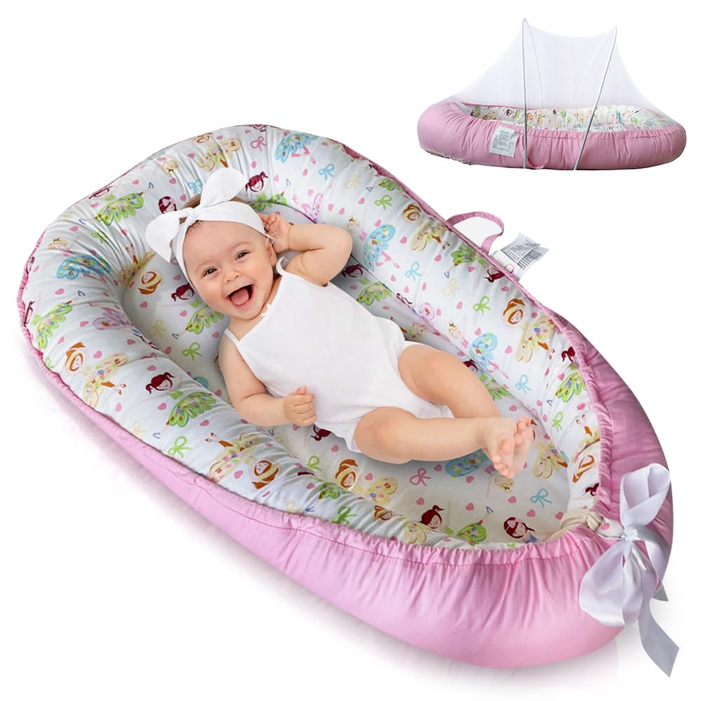 PIERRI Baby Lounger for Newborn with Mosquito Net - Soft Nest