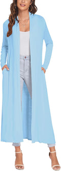 Floor Length Open Front Cardigan Maxi Duster with Pockets