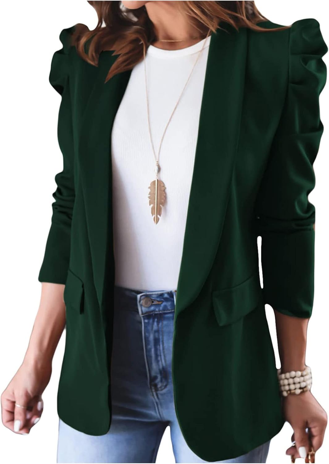 KIRUNDO Women's Casual Blazers with Puff Sleeves for Work