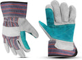 Cowhide Split Leather Palm Work Gloves with Rubberized Safety Cuff