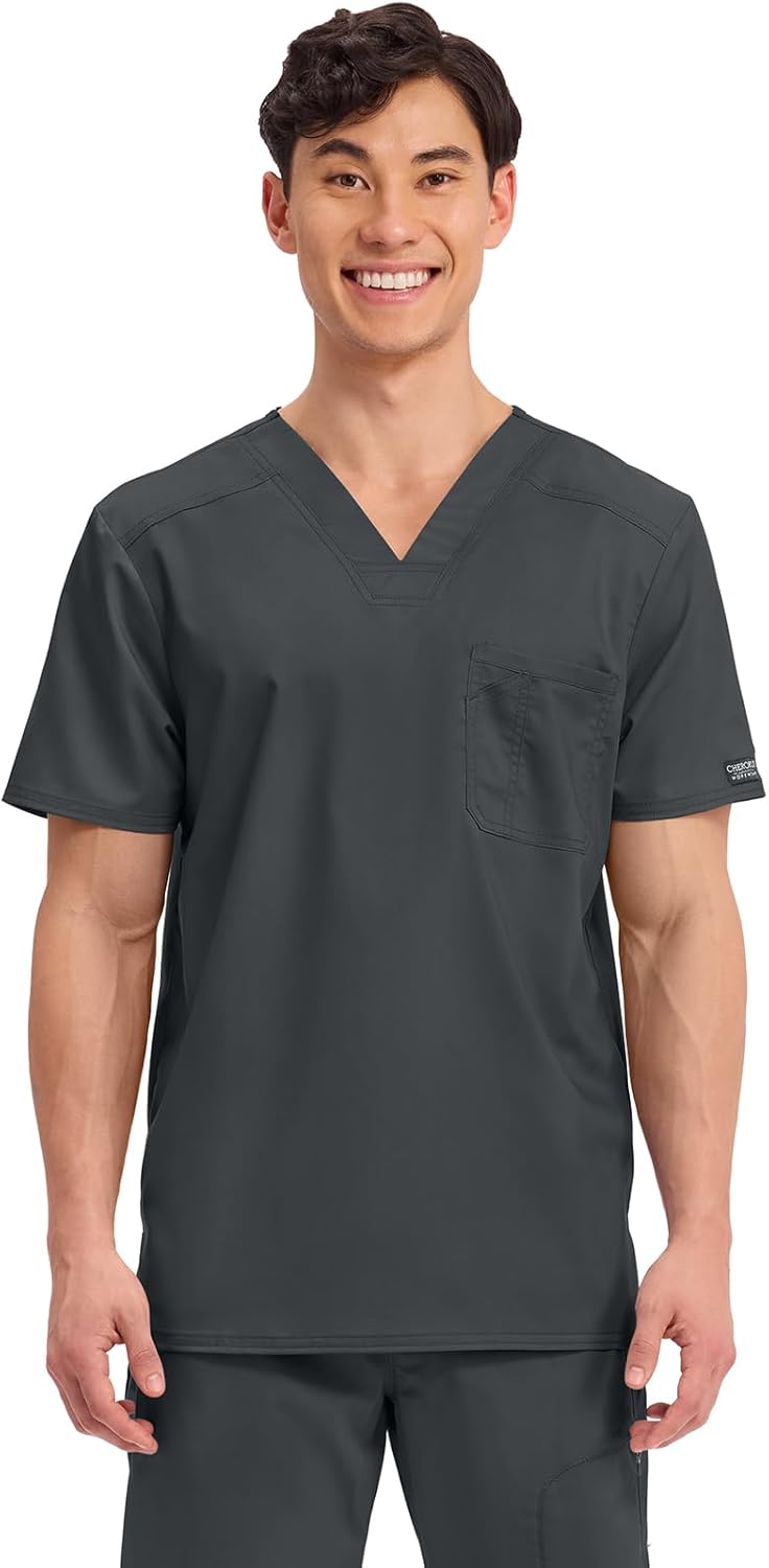 Cherokee Men's Tuckable V-Neck Scrub Top with Chest Pocket