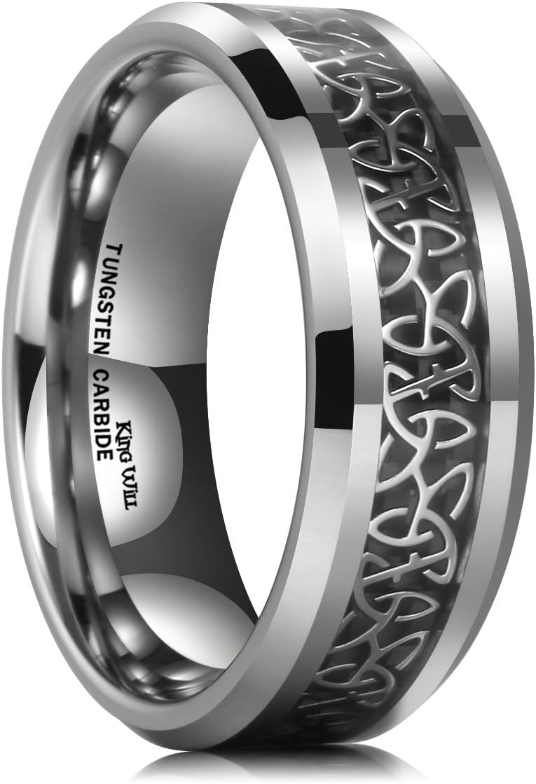 Celtic Knot Tungsten Carbide Ring with Opal/Carbon Fiber Inlay