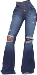 SeNight Bell Bottom Jeans Ripped Flared Denim - Flattering Curve Fit