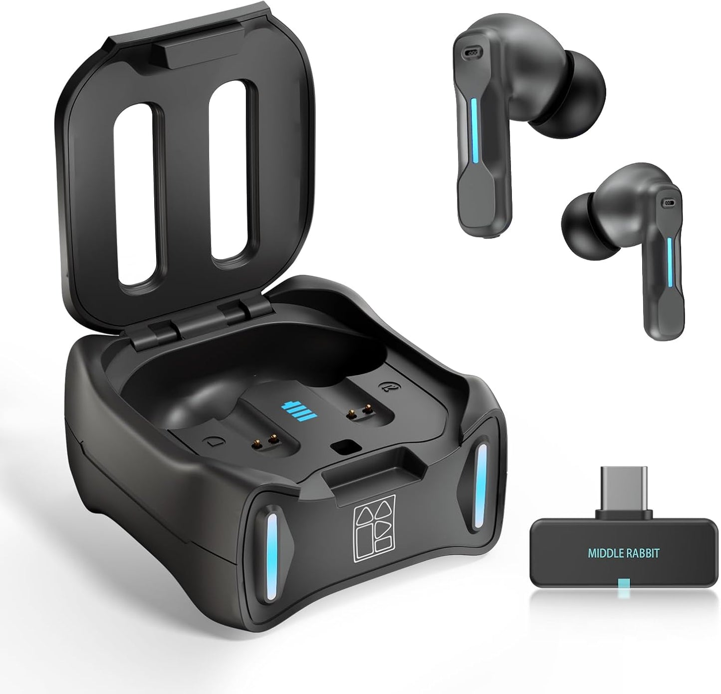 SW4 Wireless Gaming Earbuds - 2.4G & Bluetooth - Low Latency - Built-in Mic - Middle Rabbit