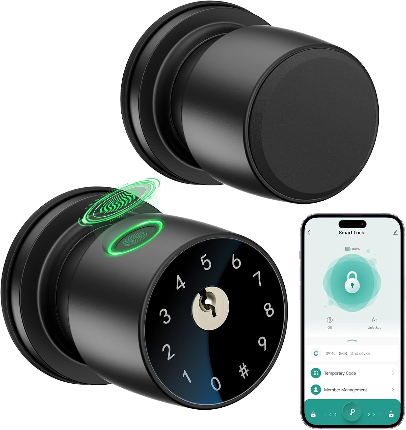 IRONZON Fingerprint Door Knob with App Control for Smart Living