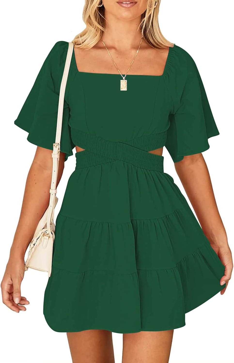 Stylish Women's Summer Dresses with Square Neck and Short Sleeves