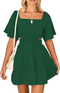 Women's Casual Summer Mini Dress Featuring Square Neck and Sleeves