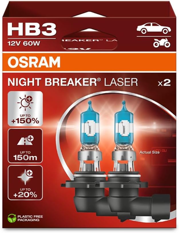 Osram Night Breaker Laser HB3 Headlight Bulb for Superior Visibility