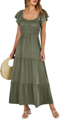 Womens Casual Summer Maxi Dress Flutter Short Sleeve A Line
