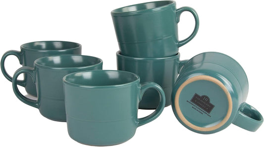 10 Strawberry Street Emerald Green Mug Set - Set of 6, Large 12 oz Capacity