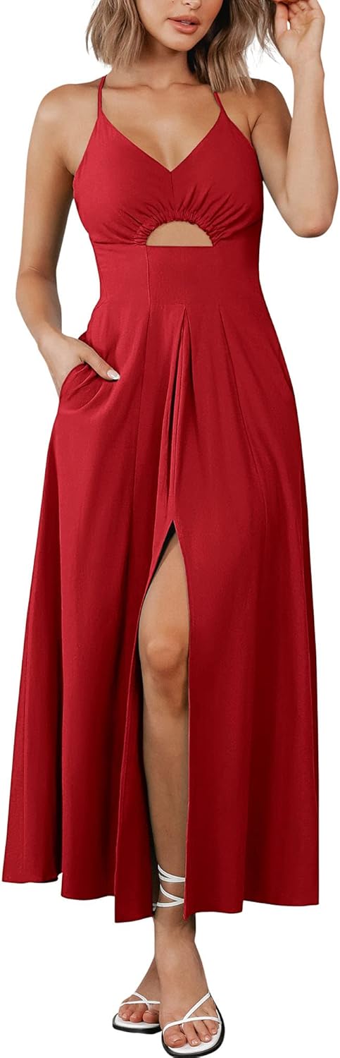 BTFBM Summer Spaghetti Strap Midi Dress for Women 2025