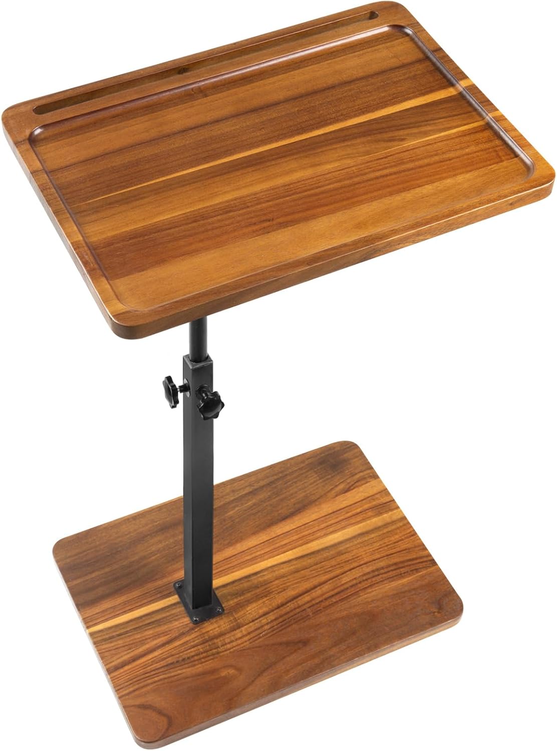360 Swivel Acacia C Table: Adjustable Height & Slots