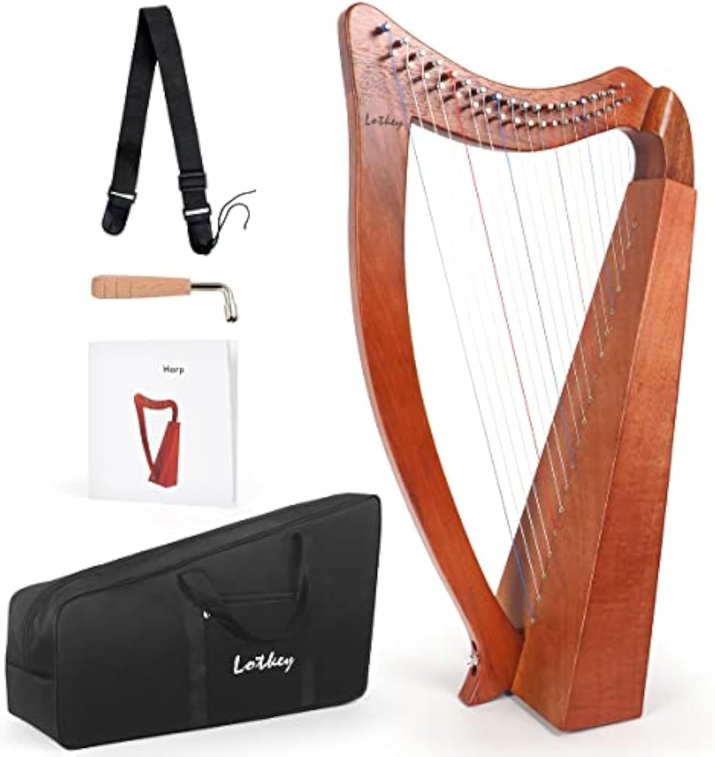 19 Strings Harp by LOTKEY - Solid Mahogany with Gig Bag