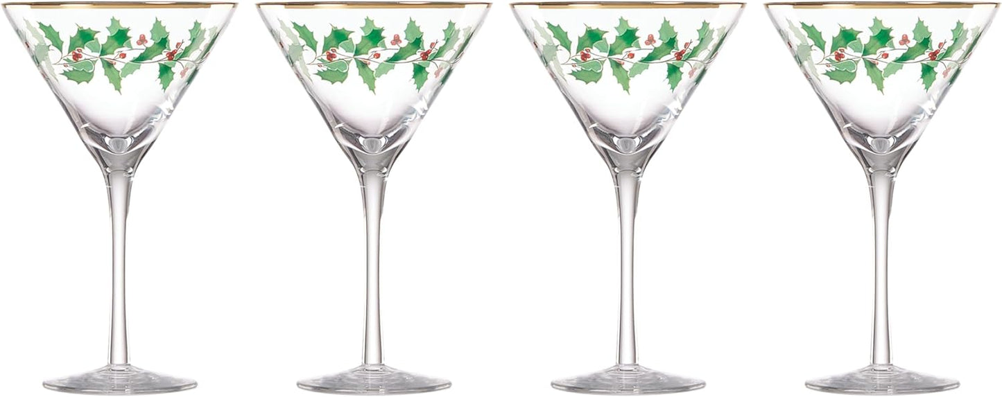 Lenox Holiday Decal 4-Piece Martini Glass Set for Christmas