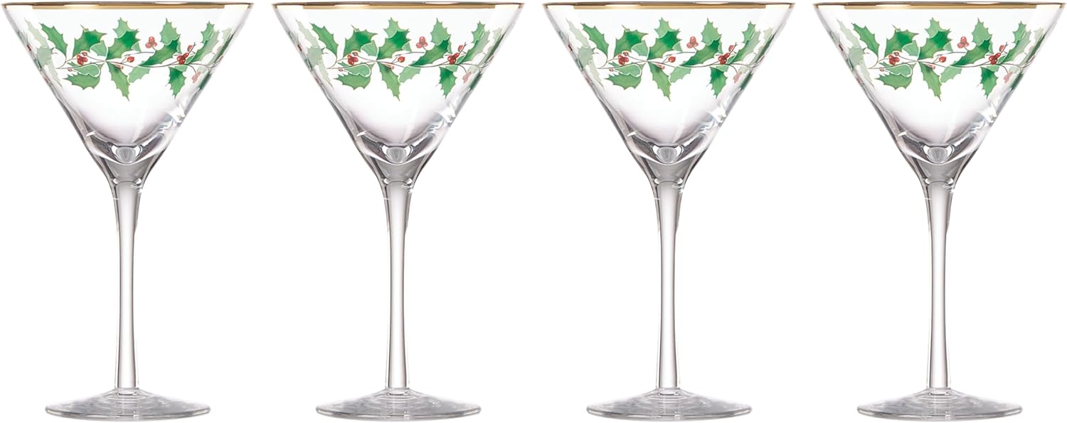 Lenox Holiday Decal 4-Piece Martini Glass Set for Christmas