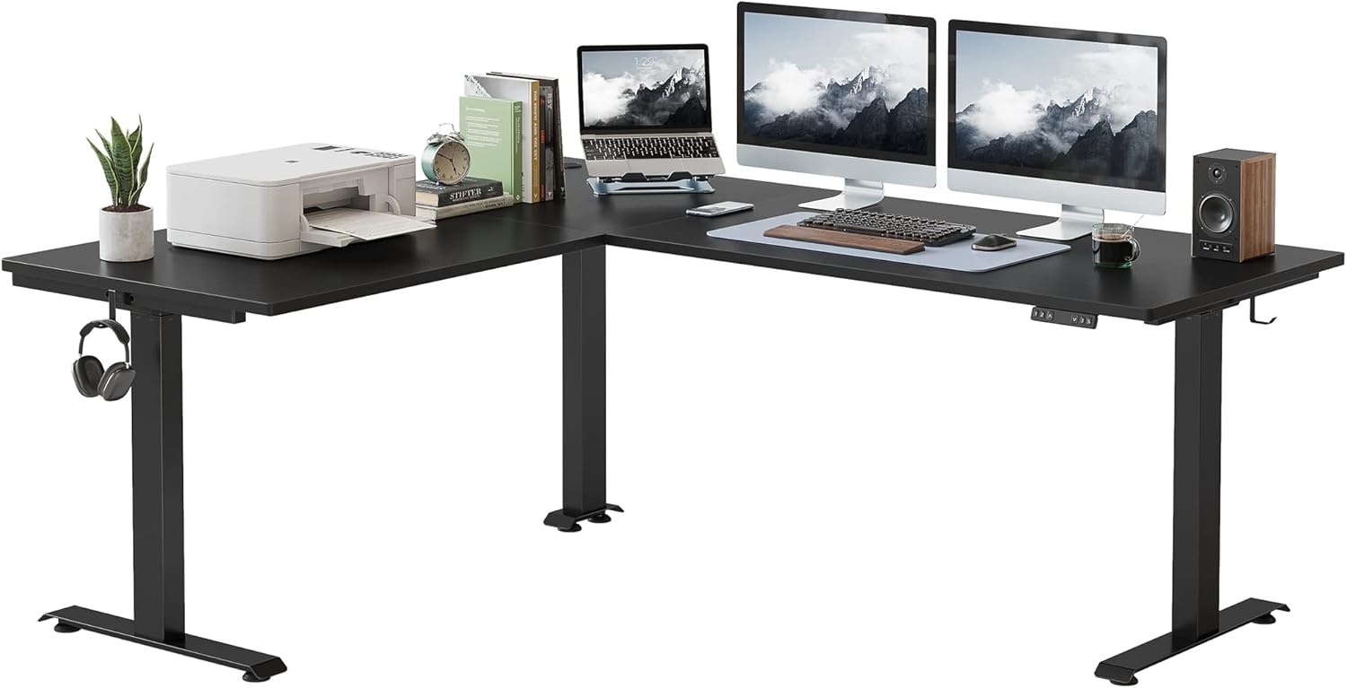 FEZIBO 75 L-Shaped Standing Desk - Electric Height Adjustable - Supports 300+lbs