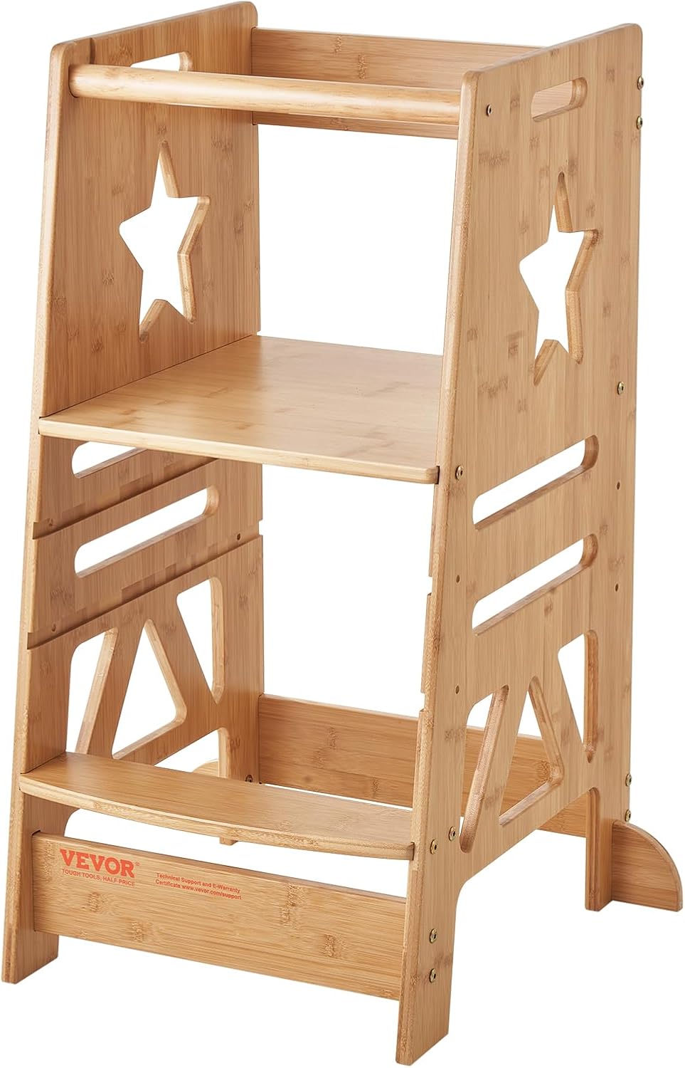 VEVOR Tower Step Stool for Kids - Adjustable Height Bamboo Stool