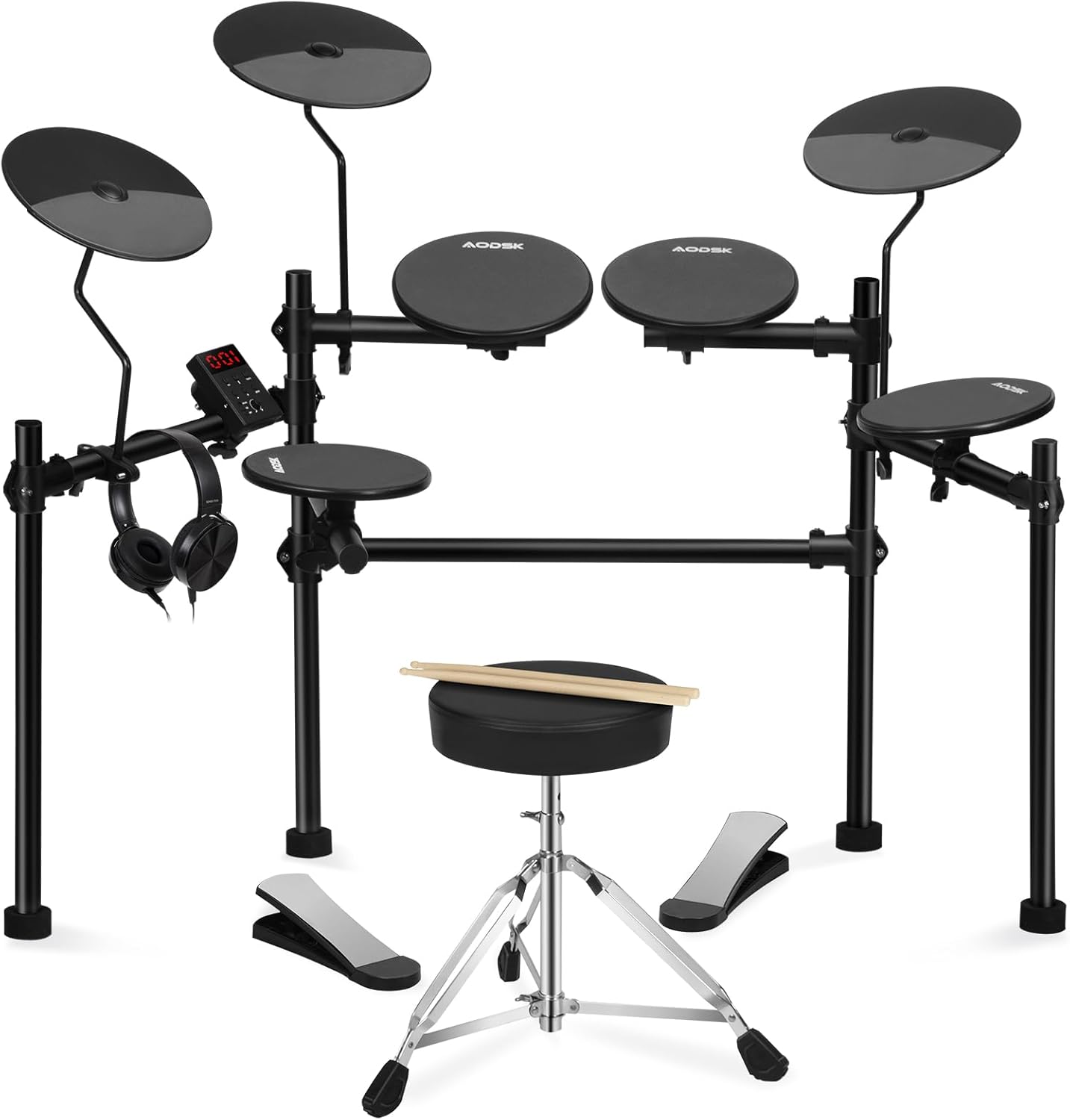 AODSK Electric Drum Set with 4 Pads and 200 Sounds for Beginners