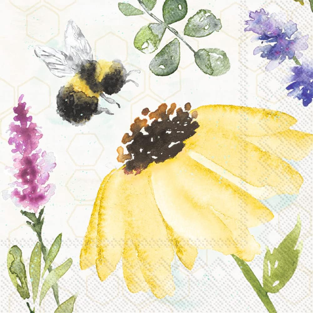 Summer Bees Cream Napkins, 20-Count Cocktail Size