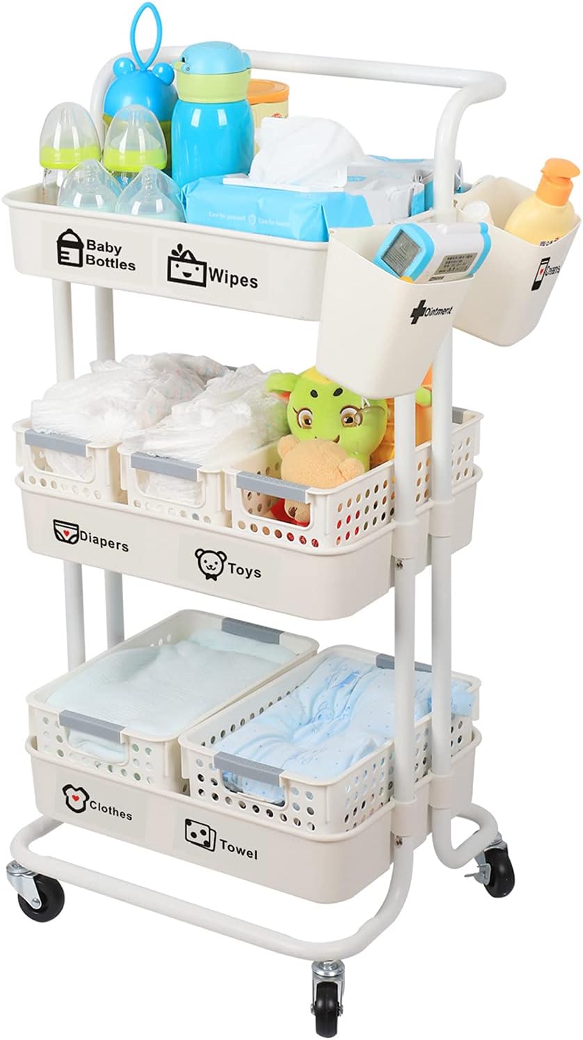 Baby Diaper Caddy Organizer Cart for Newborn Nursery Essentials