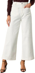 Allimy Women's High Waisted Cropped Wide Leg Jeans - Stretchy Comfort