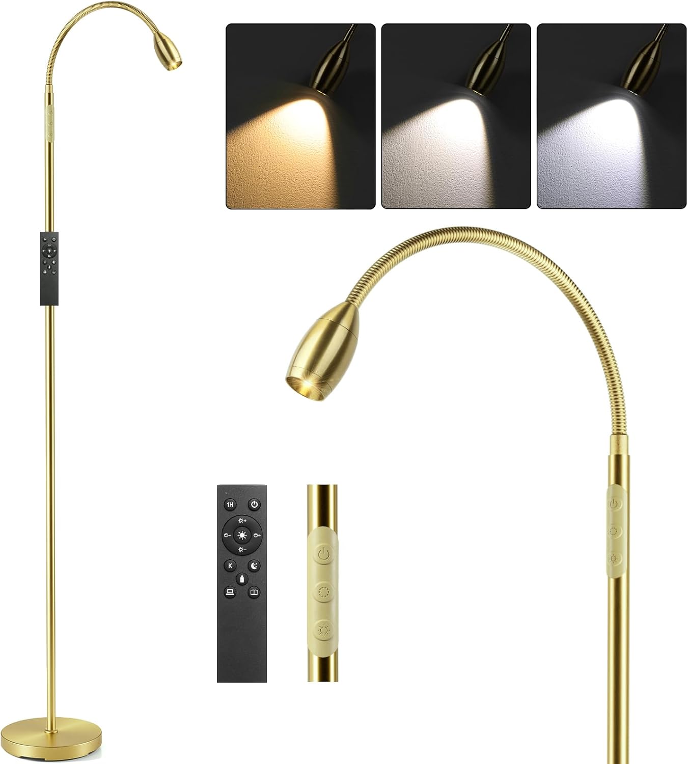 Reading Floor Lamp with Flexible Gooseneck and Dimmable Features