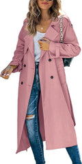 Makkrom Women's Double Breasted Long Trench Coat - Slim Windproof fit