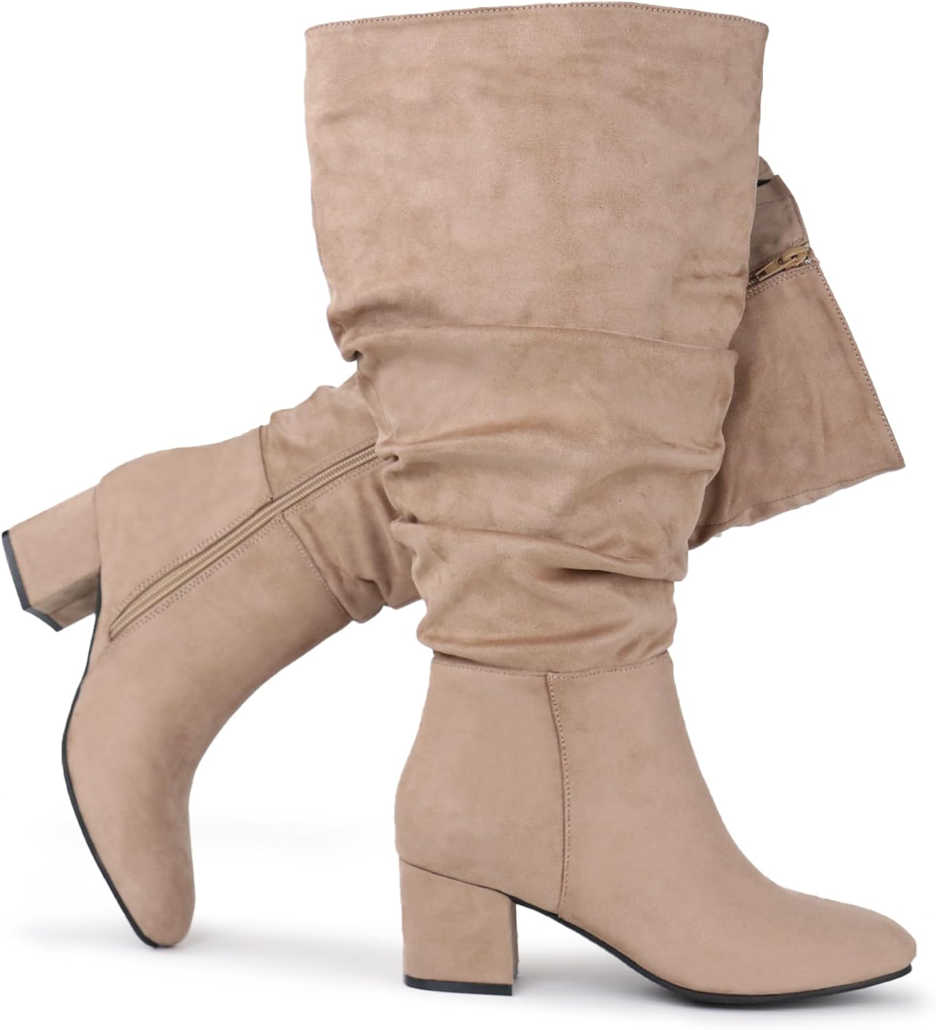 Women's Extra Wide Calf Slouchy Suede Boots with Block Heel