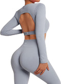 Open Back Long Sleeve Scrunch Butt Booty Leggings Seamless Ribbed