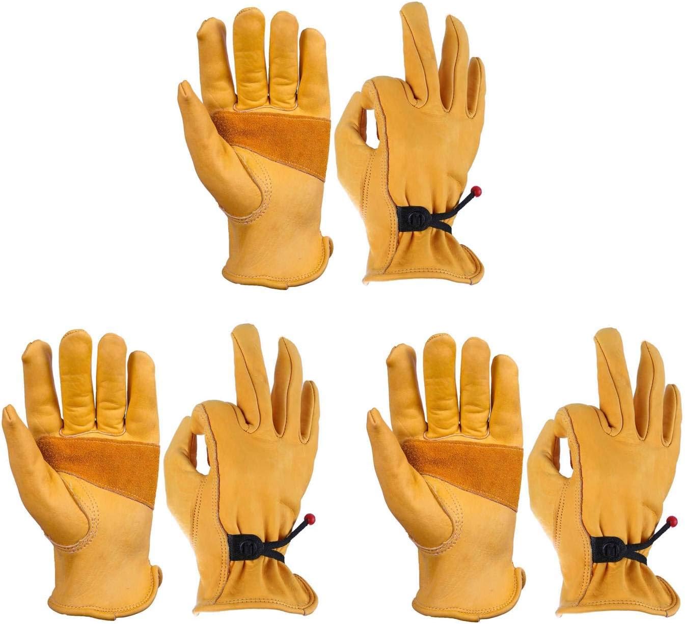 OZERO Large Cowhide Work Gloves: 3 Pairs Heavy Duty - Women's Gardening Glove