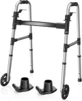 Folding Walker with 2 Skis and 5in Wheels - Compact, Lightweight