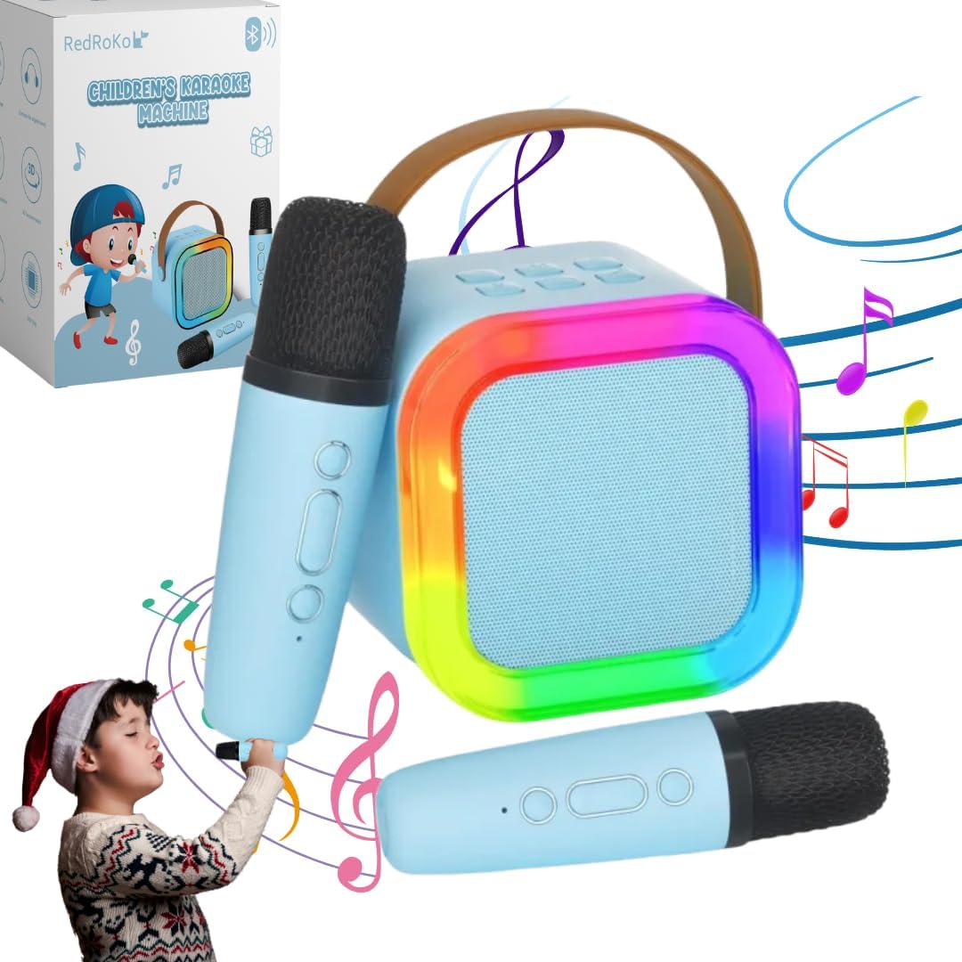Kid-Friendly Bluetooth Karaoke Machine - Dual Mics - Blue
