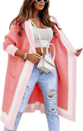 Color Block Vertical Striped Oversized Hooded Long Cardigan