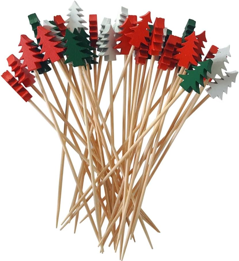 Festive Christmas Tree Cocktail Picks - 100pcs Bamboo Skewers