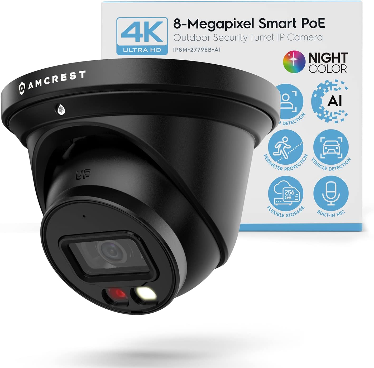 4K Night Color AI Turret IP PoE Camera with Human Detection