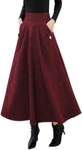 Womens High Waisted Wool Plaid A-line Long Skirt - Warm (Style NN2X)