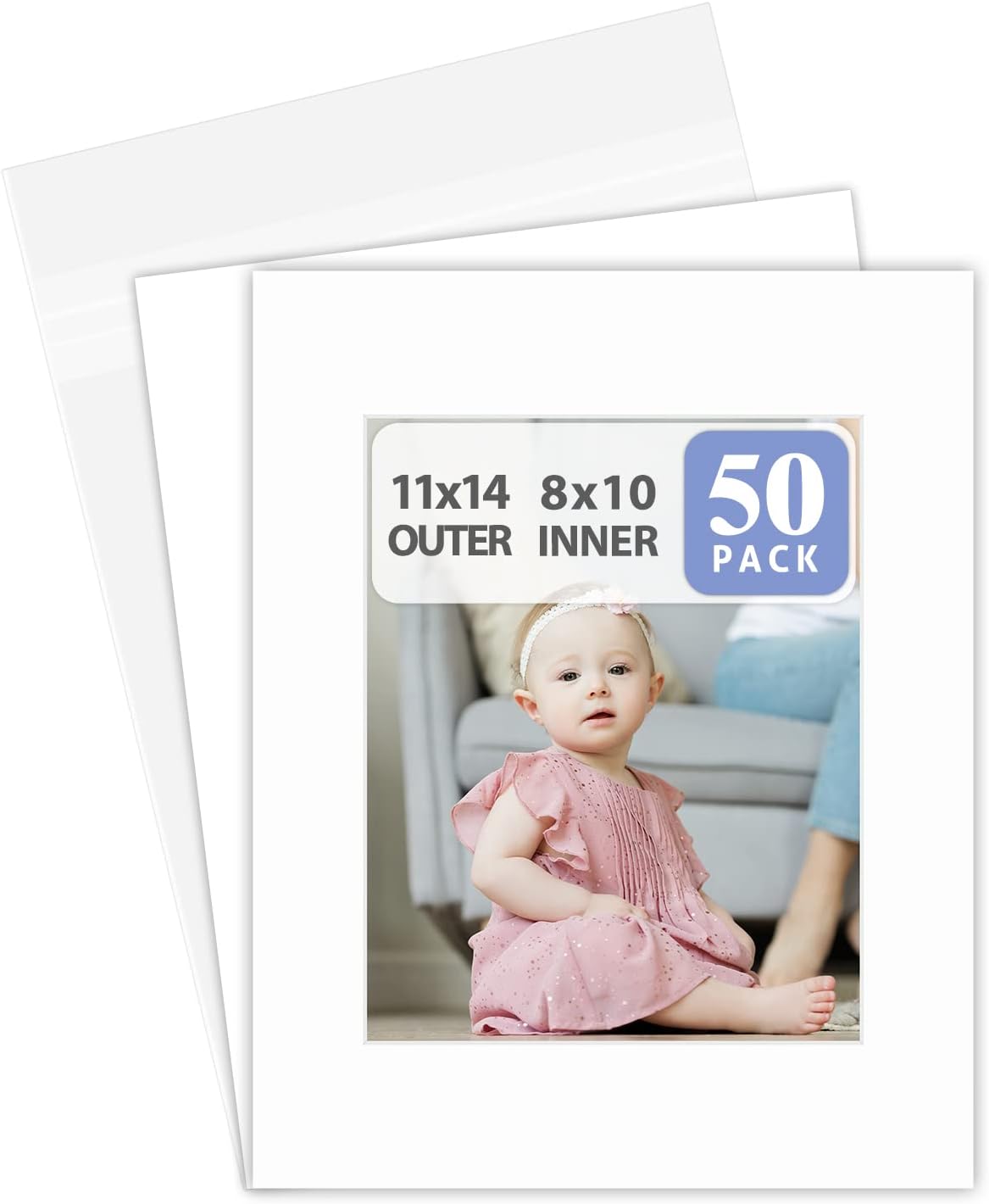 Premium 11x14 White Picture Mats for 8x10 Photos - Pack of 50