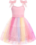 Arshiner Girls Tulle Dress Summer Sleeveless Bow-Tie Straps - Pretty