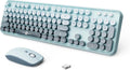 Wireless Keyboard and Mouse Combo 104 Keys Blue Green - Cute Round