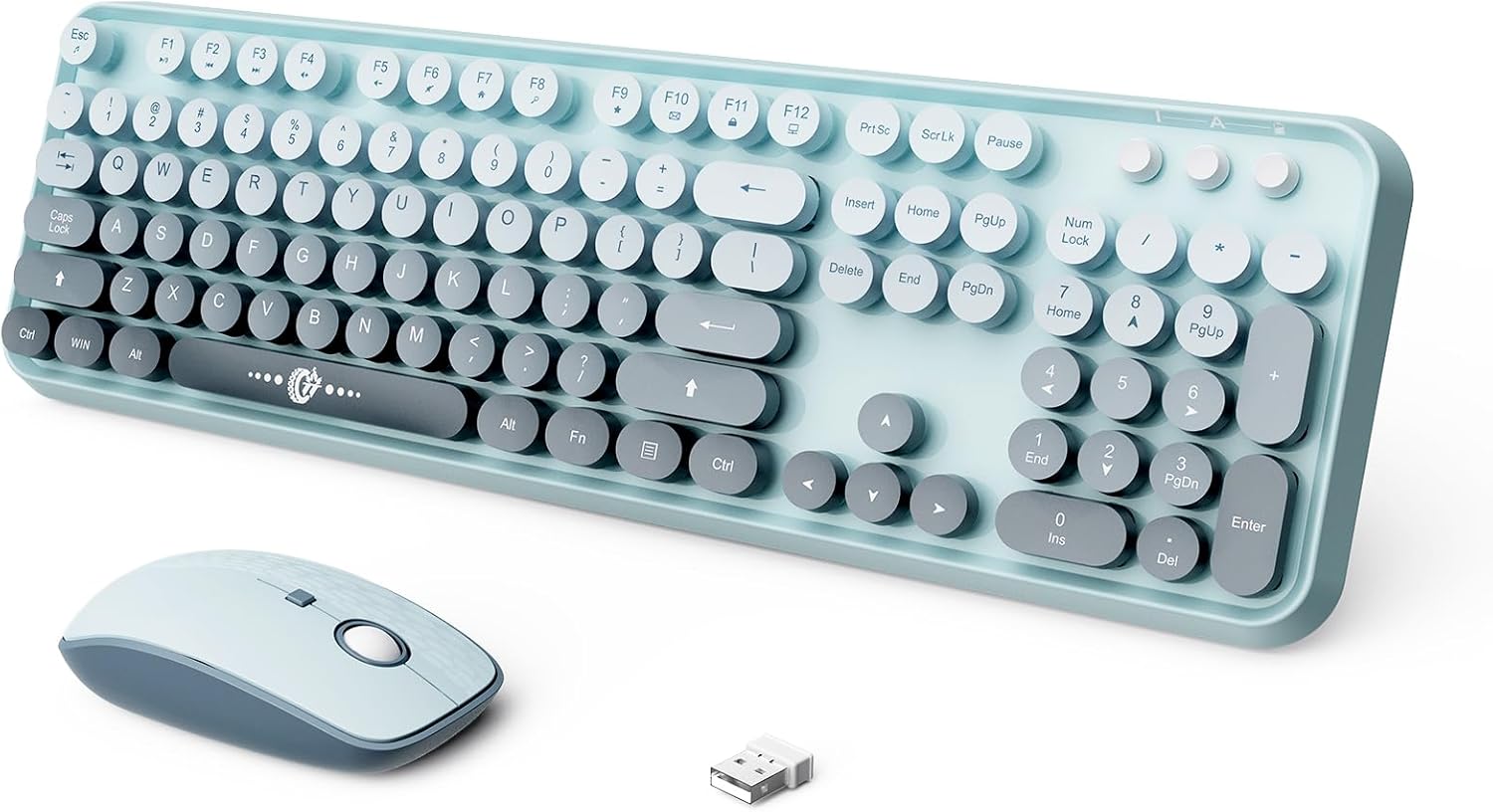 Wireless Keyboard and Mouse Combo with Cute Round Keycaps
