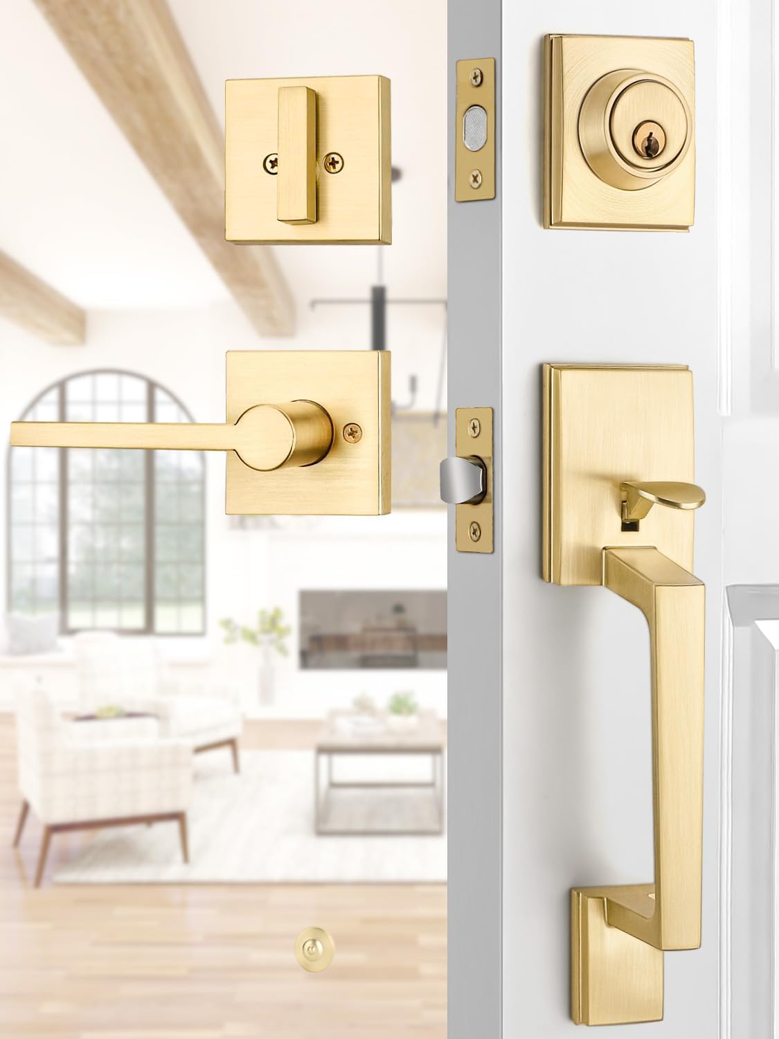 EHOMEWARE Gold Front Door Handle Set for Secure Home Entry