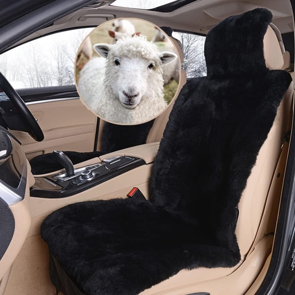 Real Genuine Sheepskin Seat Covers for Cars and SUVs - Black