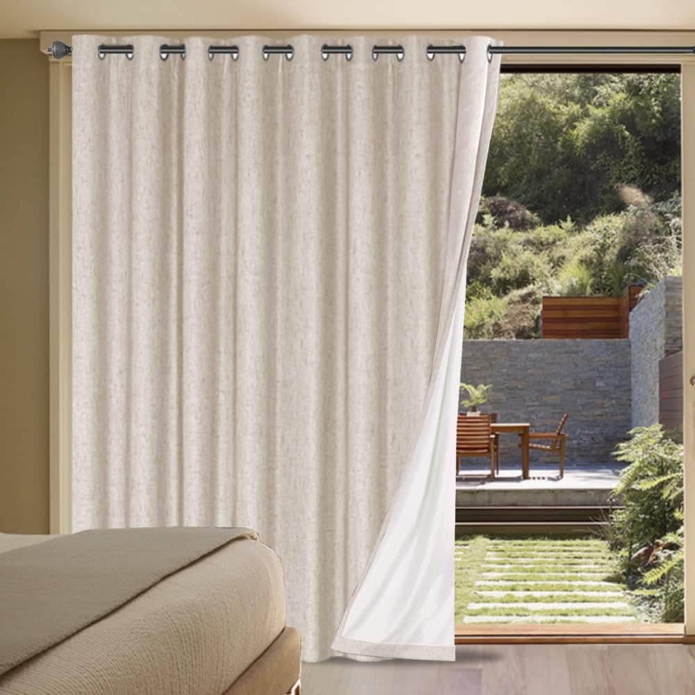 H.VERSAILTEX Linen Blackout Curtain for Sliding Doors 100% Blackout