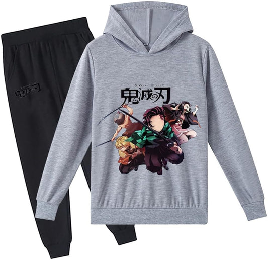 D.O.T Boys Girls Anime Slayer Tracksuit Pullover Hoodie Set