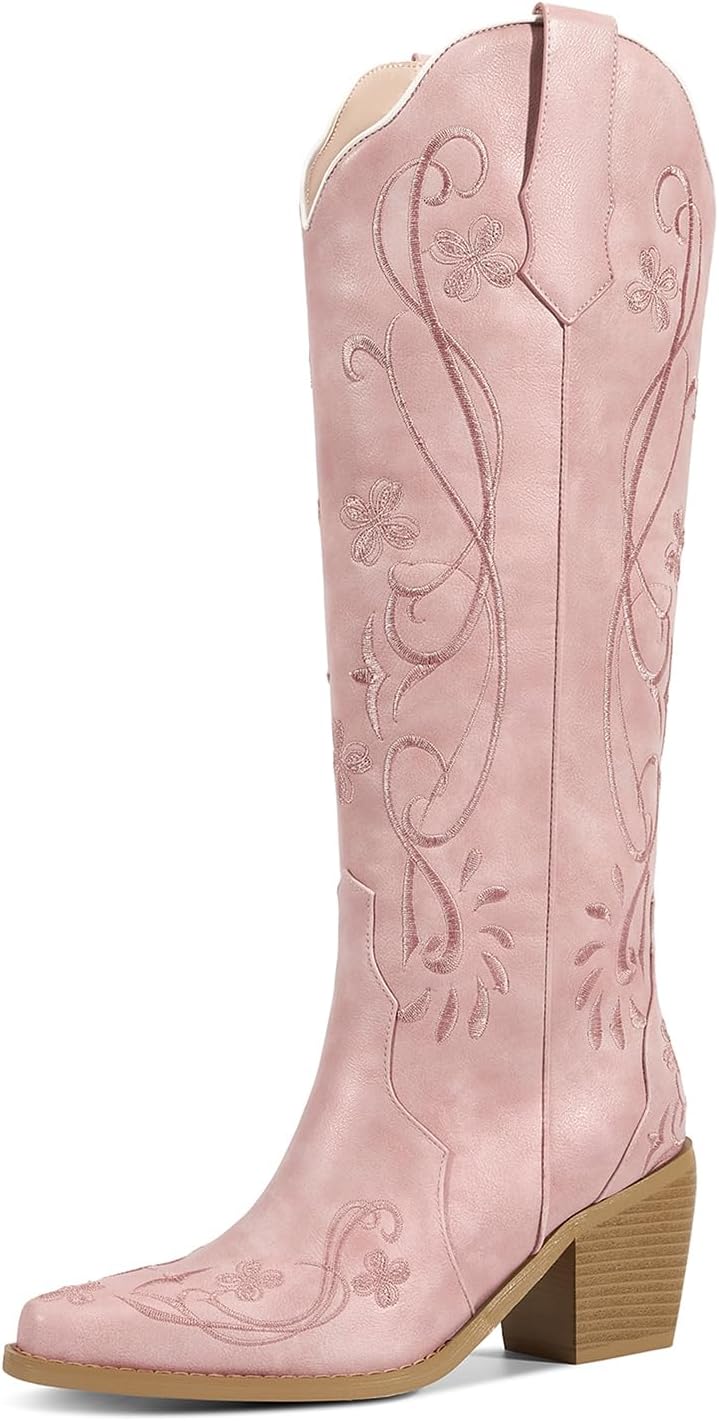 Stylish Knee High Cowboy Boots for Women with Floral Embroidery