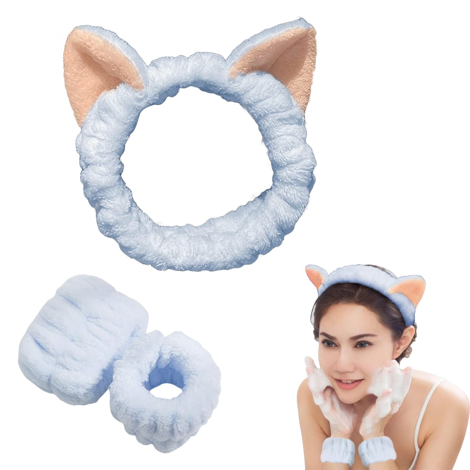 Blue Coral Fleece Spa Set - Cat Ear Headband